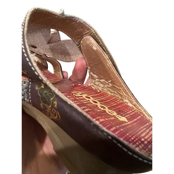 Socofy Womens Leather Slides US 8 8.5 EU 39 Sandals Floral Artsy Colorful Fairy - Picture 11 of 11